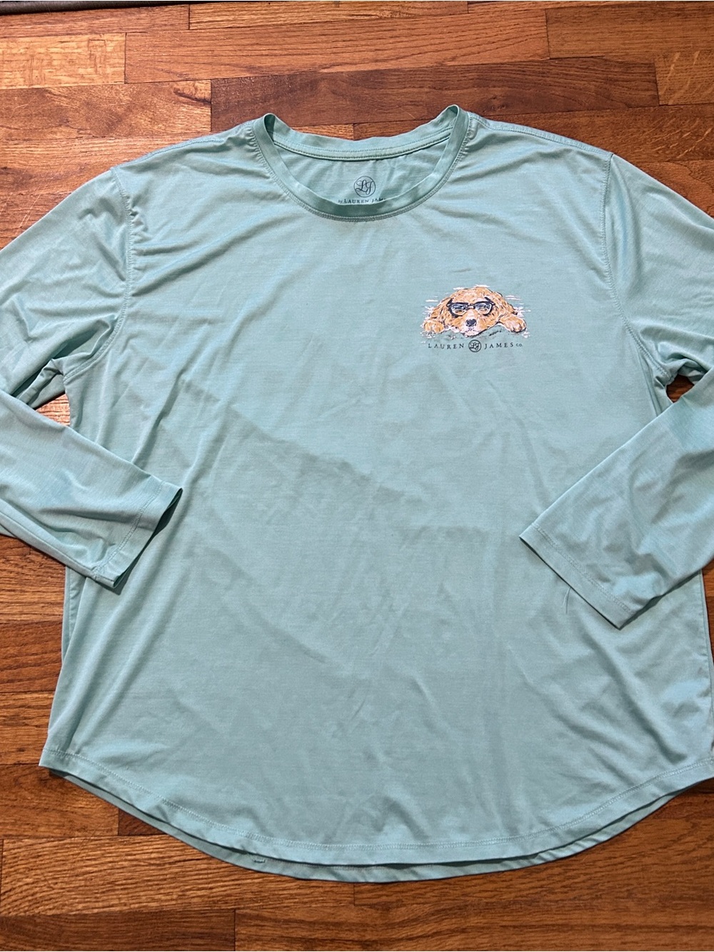 Lauren James "Shades & Sand" Dog Graphic Sun Guard Long Sleeve Shirt Size Large